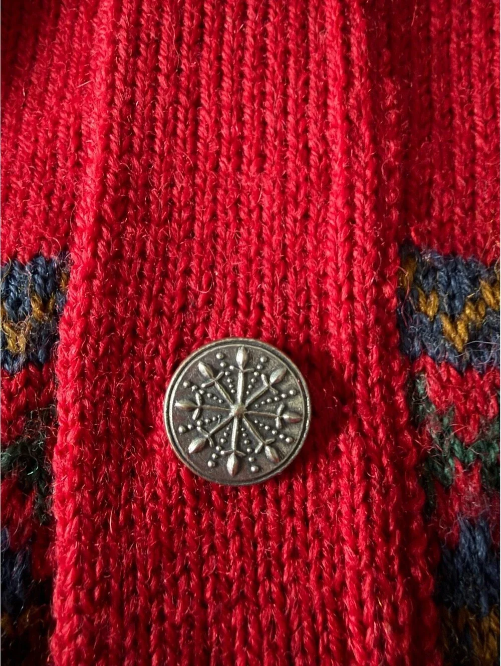 NORDSTRIKK Norway Wool Fair Isle Cardigan Sweater Large Ski Snowflake Red Green